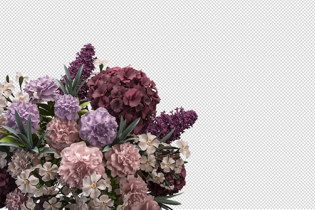 PSD hermosos varios tipos de flores en renderizado 3d