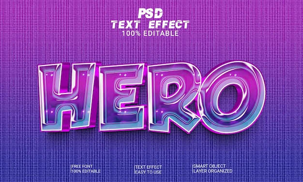 Hero 3D bearbeitbarer Textstil-Effekt Premium-PSD-Datei mit Hintergrund