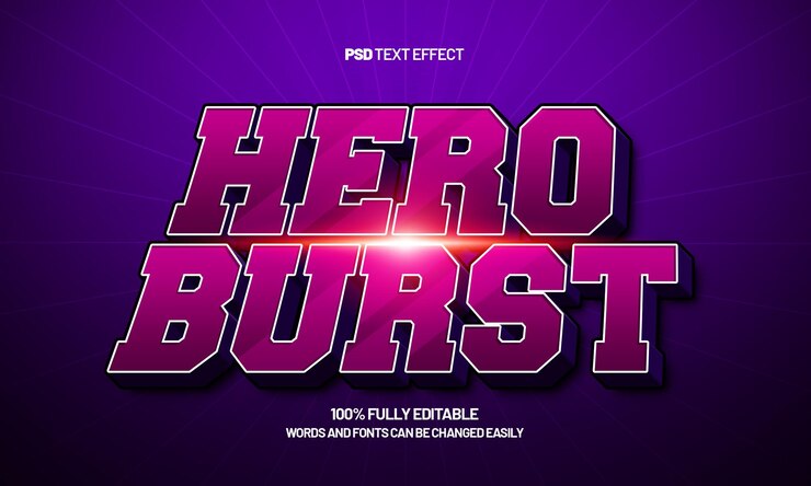 PSD hero burst efecto de texto editable con un héroe y un efecto de super texto