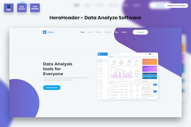 PSD hero header for data analise websites de software