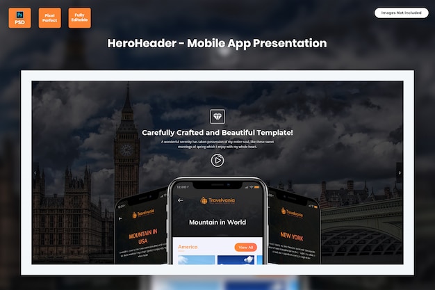 Hero header für mobile app showcase-websites