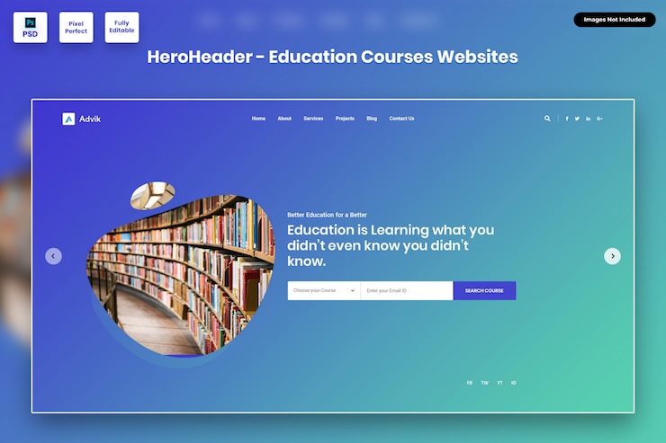 PSD hero header per i siti web dei corsi di istruzione