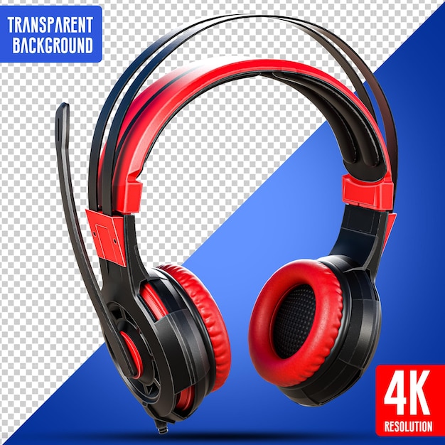 Hero Headphone Black and Red 3d Rendering con fondo transparente