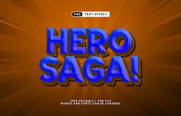Hero Saga bearbeitbare Text-Effekt mit einem Helden und tapferen Text-Stil