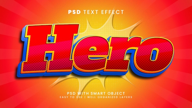 Hero super power 3d estilo de plantilla de efecto de texto editable