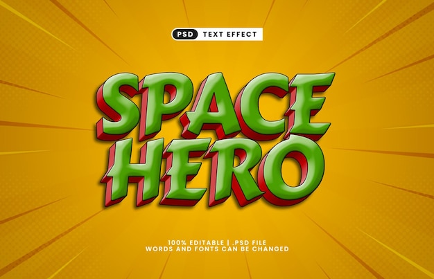 héroe espacial efecto de texto editable con alienígena y estilo de texto de juego