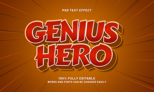 héroe genio efecto de texto editable con estilo de texto de juego y niños