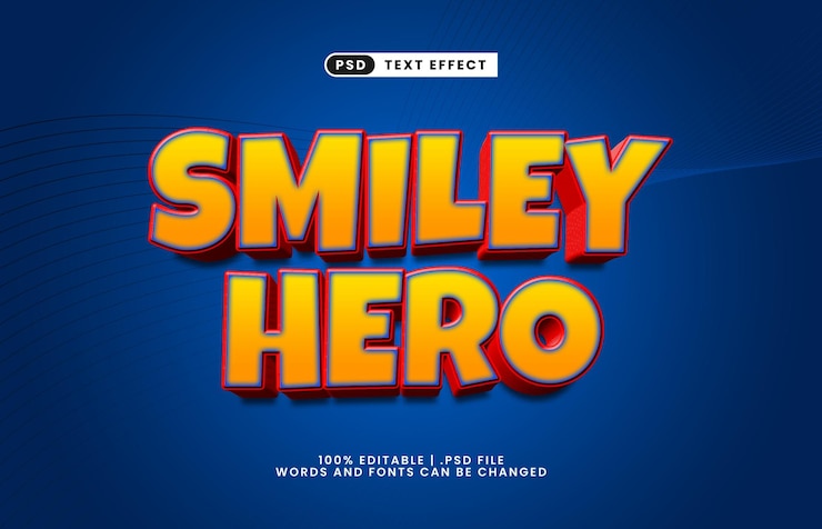 PSD héroe sonriente efecto de texto editable con estilo de texto de juego y niños