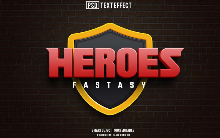 PSD héroes efecto de texto fuente tipografía editable texto 3d