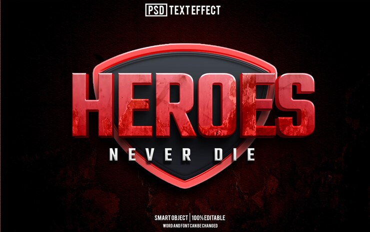 PSD héroes efecto de texto fuente tipografía editable texto 3d