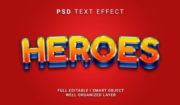PSD héroes estilo 3d efecto de texto psd
