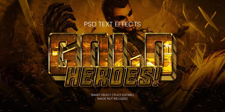 PSD ¡héroes de oro! efecto de texto