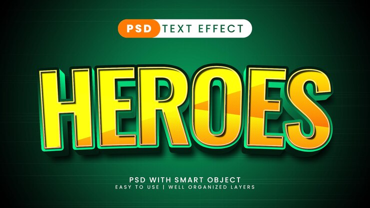 PSD heroes super power 3d plantilla de estilo de efecto de texto editable