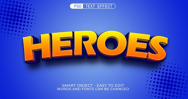 Heróis com efeito de texto de estilo 3d editável psd premium