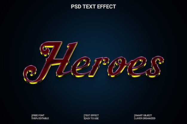 PSD heróis efeito de texto 3d editável