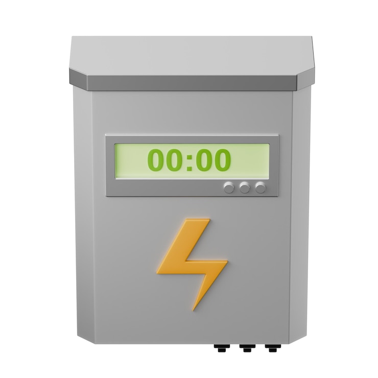 PSD herramienta de caja de alimentación de electricidad de dispositivo de inversor ilustración del icono de renderizado 3d