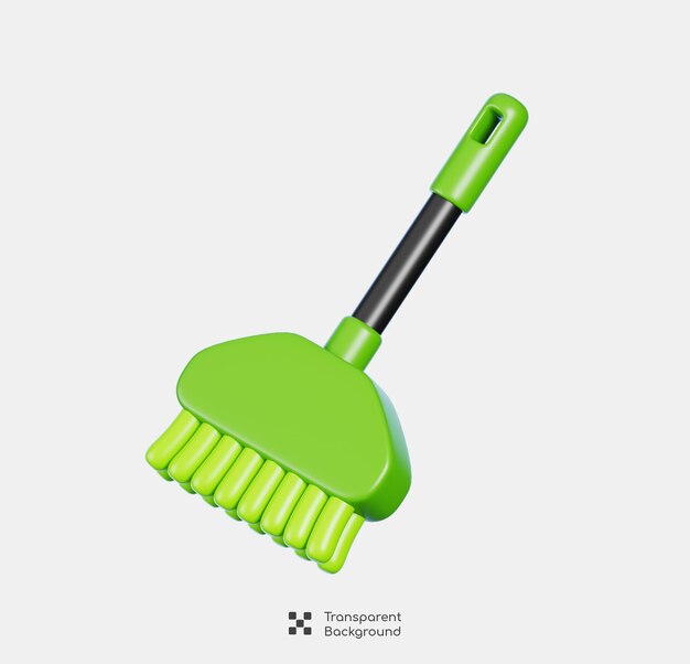 herramienta doméstica de escoba verde aislada icono de equipo de limpieza renderización 3D