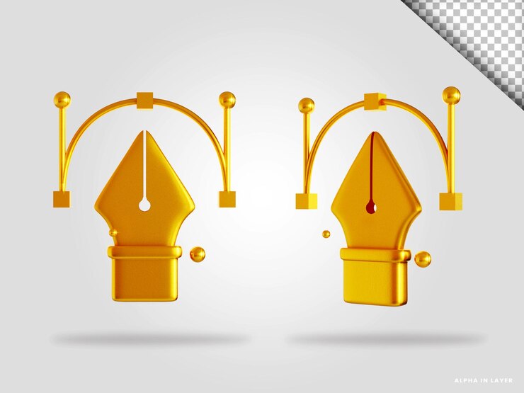 PSD herramienta de pluma dorada 3d renderizar ilustración aislada