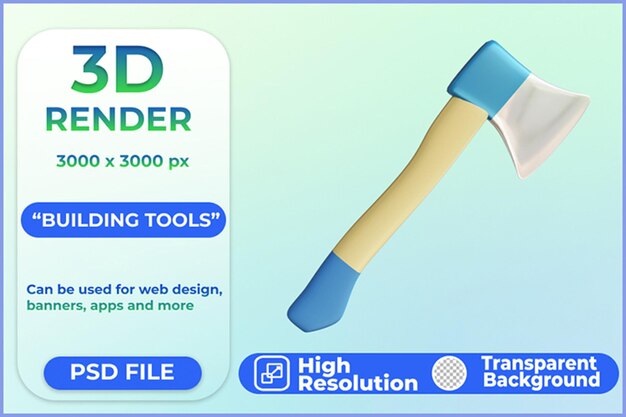 Herramientas de construcción de hacha de icono de Render 3D