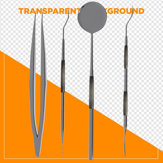 herramientas dentales de renderizado 3D con fondo transparente