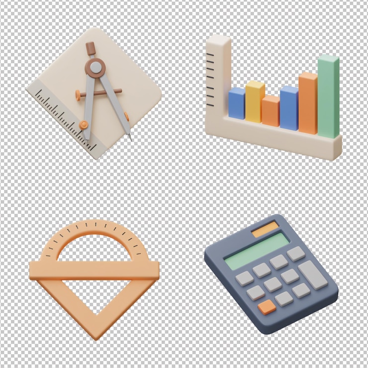 PSD herramientas matemáticas y gráficos iconos 3d