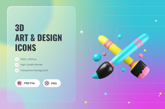 Herramientas de pincel de pintura de diseño de arte de ilustración de icono 3D