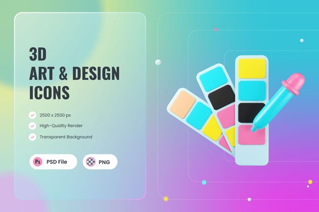 Herramientas de selector de paleta de colores de ilustración de icono 3D