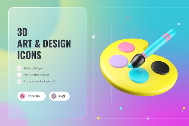Herramientas de selector de paleta de colores de ilustración de icono 3D