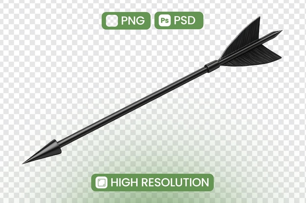 Herunterladen von HighResolution Black Arrow PNG PSD Ein schlankes, spitzes Design, perfekt für grafische Projekte und Spiele-Assets, ideal für digitale Kunst, die Ihren Designs eine scharfe und dramatische Ästhetik hinzufügt
