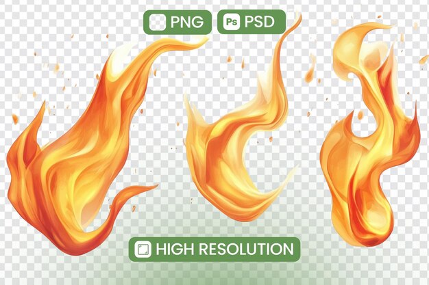 Herunterladen von HighResolution PNG PSD Fiery Flames Abstract Orange Gelb und Rot Feuer Grafik Design Elemente für digitale Projekte