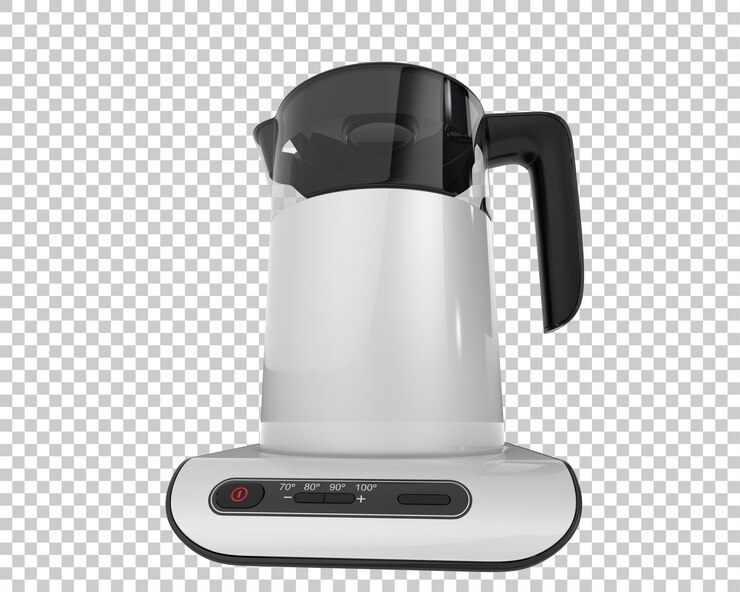 PSD hervidor de agua aislado en la ilustración de renderizado 3d de fondo transparente