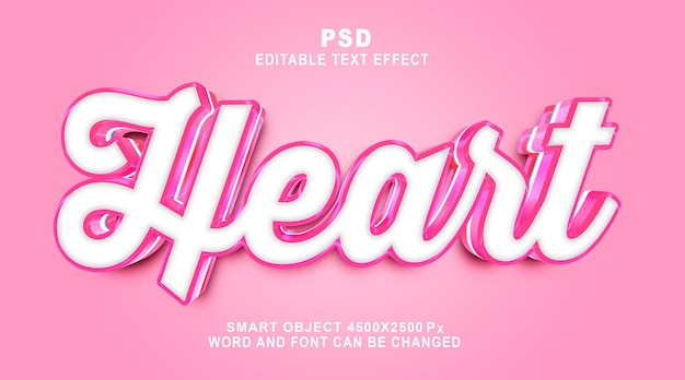 Herz 3d bearbeitbare Texteffekt-PSD-Vorlage mit niedlichem Hintergrund