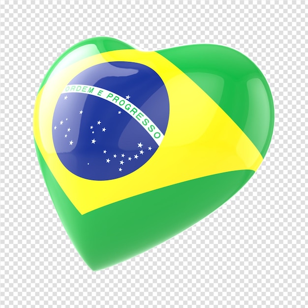 PSD herz in 3d-render mit flagge brasiliens