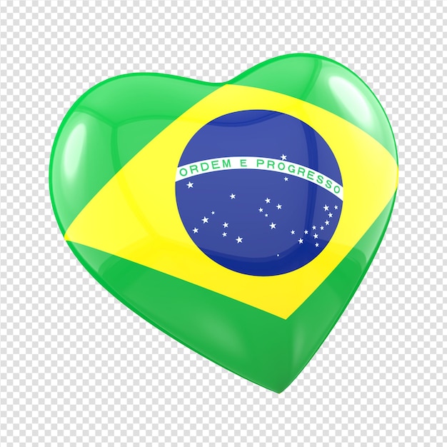 Herz in 3D-Render mit Flagge Brasiliens