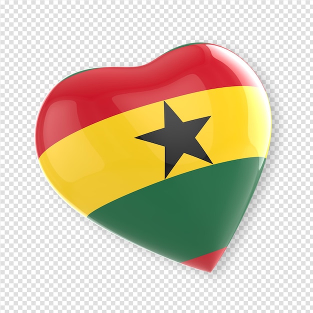 Herz in 3d-render mit flagge von ghana