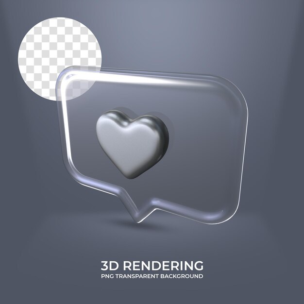 Herz-symbol mit glasrahmen 3d-rendering