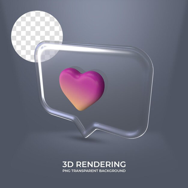 Herz-symbol mit glasrahmen 3d-rendering