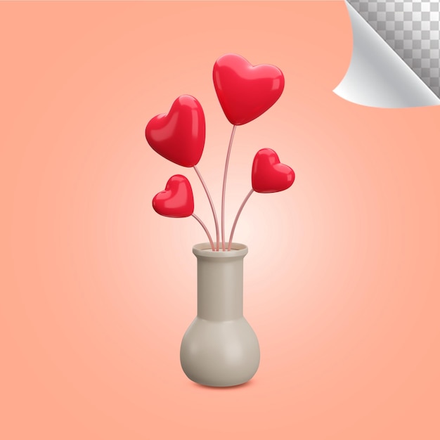 Herzen in einer Vase 3D-Rendering