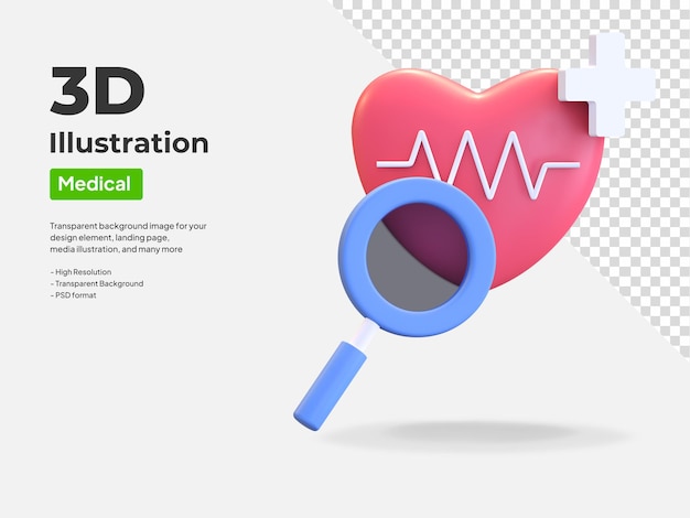 Herzgesundheit medizinische Untersuchung Symbol 3d-Illustration rendern