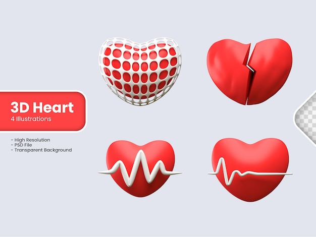 Herzpflege-icon-set 3d-rendering gesundheit und medizinische illustration