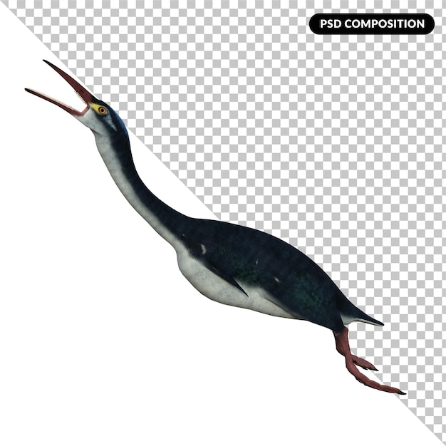 PSD hesperornis dinosaurio aislado render 3d