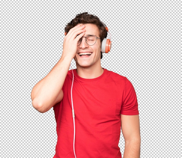 Heureux Jeune Homme à L'aide D'un Casque