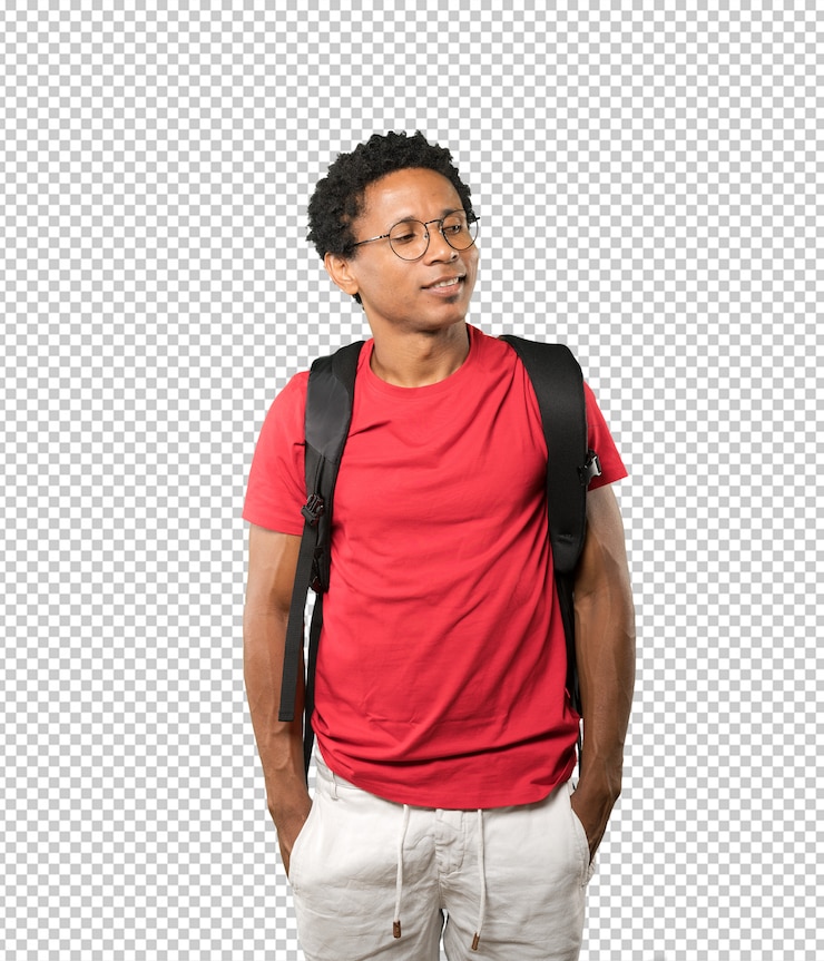 PSD heureux jeune homme à la recherche