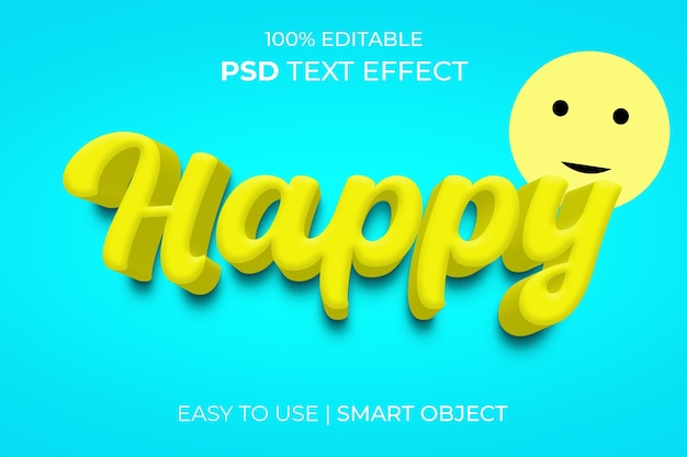 PSD heureux style d'effet de texte 3d modifiable jaune avec fond bleu