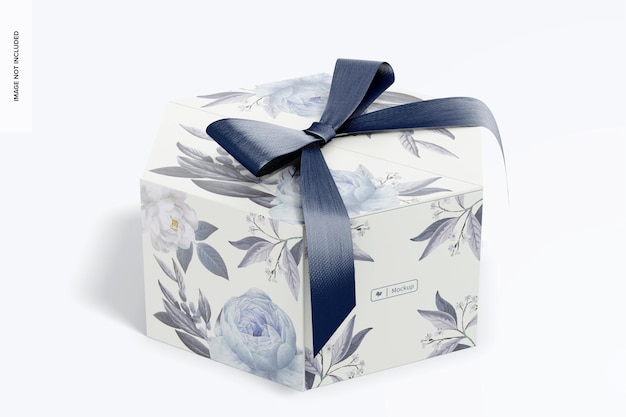 Hexagon-geschenkbox mit ribbon mockup