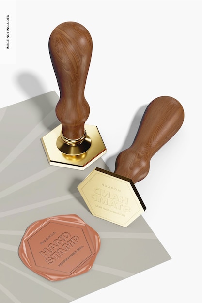 Hexagon Wax Seals Stamp Mockup, in piedi e caduto