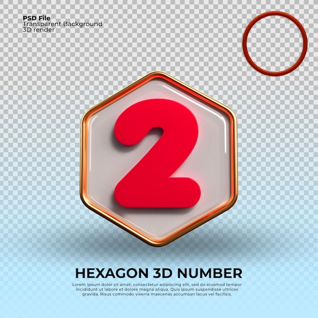 Un hexágono 3d número 2 con un número hexagonal rojo