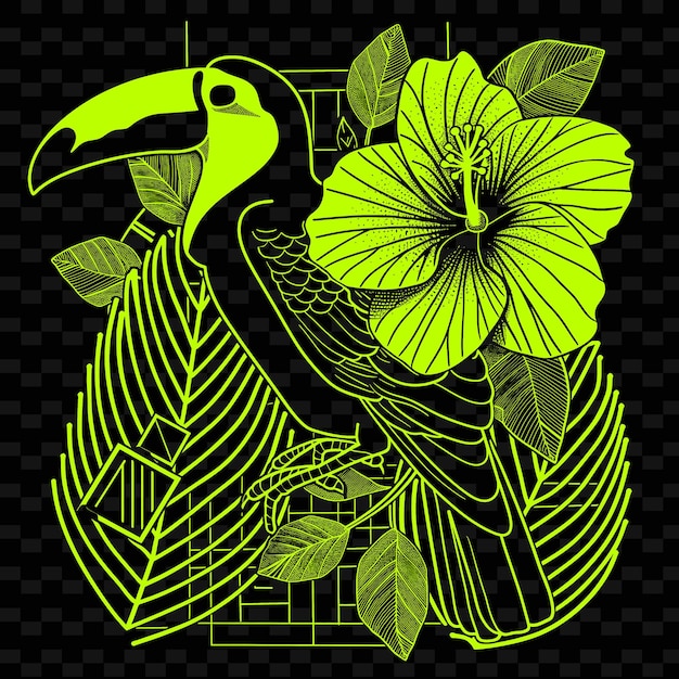 Hibiscus Png Avec Des Becs De Toucan Et Des Motifs Géométriques Avec Des Contours D'ondes