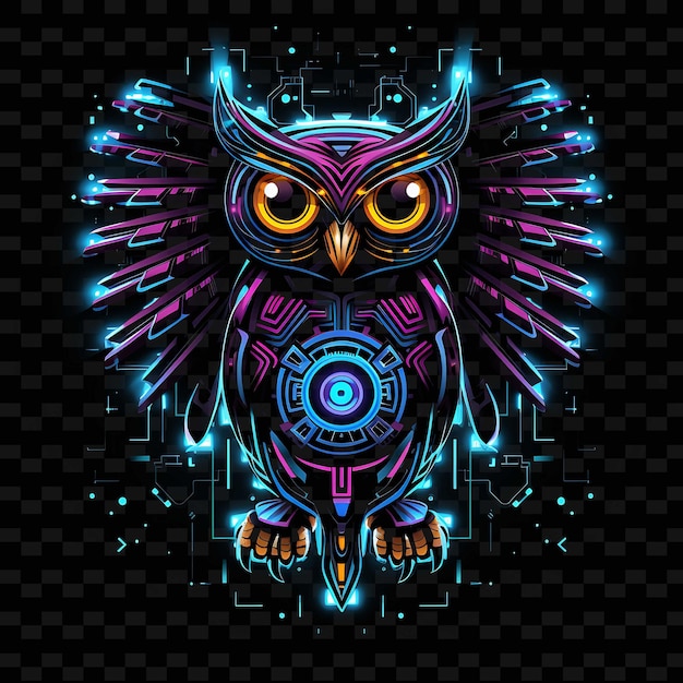 PSD hibou cybernétique design limite lignes néon style robotique ow png y2k formes transparent light arts