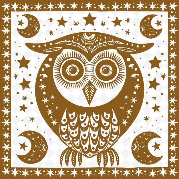 Un Hibou Décoratif Avec Une Lune Et Des étoiles